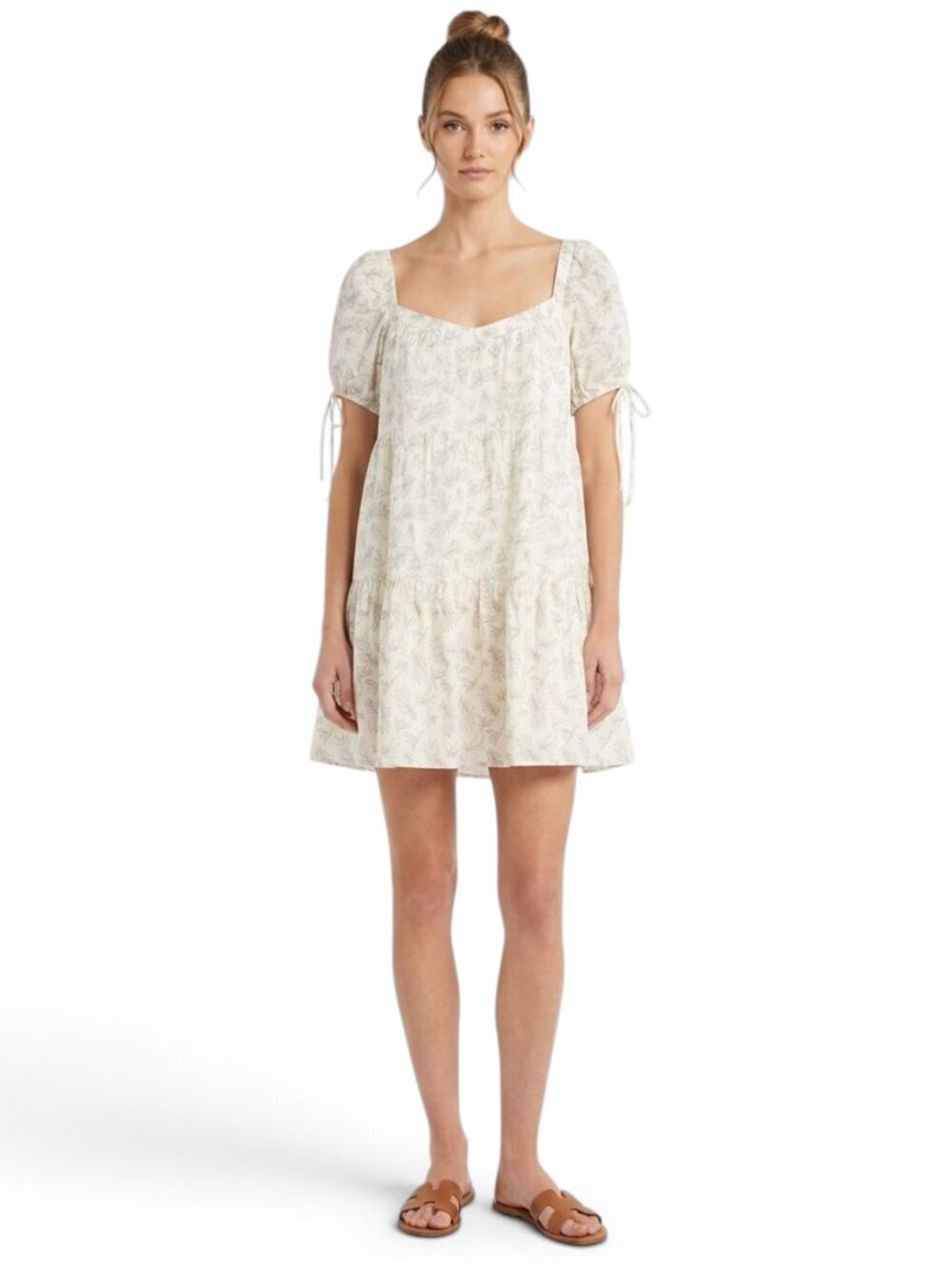 Jacquie The Label Ivory Cream White Print Babydoll Tiered Sun Dress New NWOT L